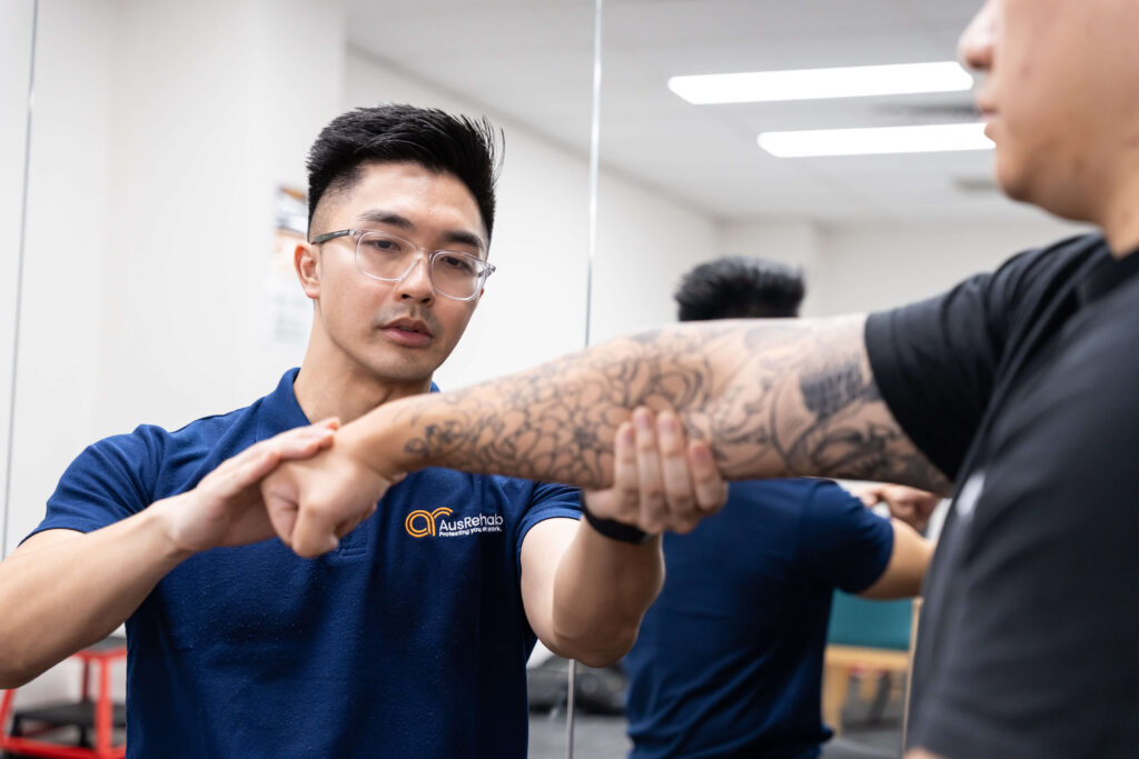 An exercise physiologist is performing functional capacity assessment on an injured worker.