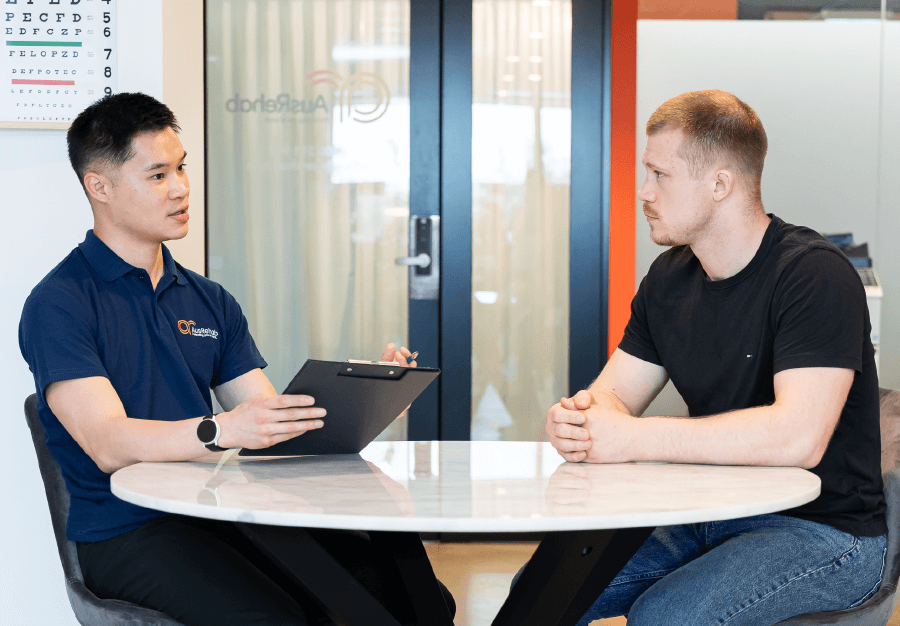 AusRehab consultant conducting an Initial Needs Assessment in Sydney NSW to evaluate an injured worker’s condition and rehabilitation needs.