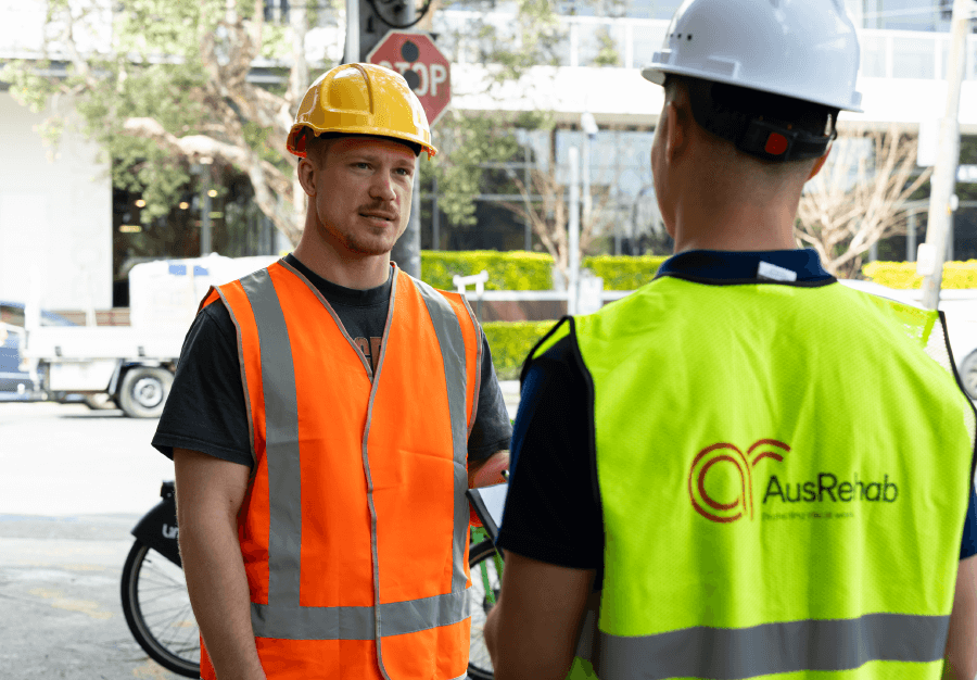 Workplace rehab consultant providing job task analysis as part of a workplace assessment
