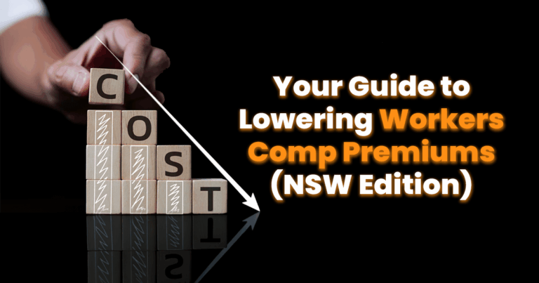 Hero image for AusRehab blog, reading "Your Guide to Lowering Workers Comp Premiums (NSW Edition)"