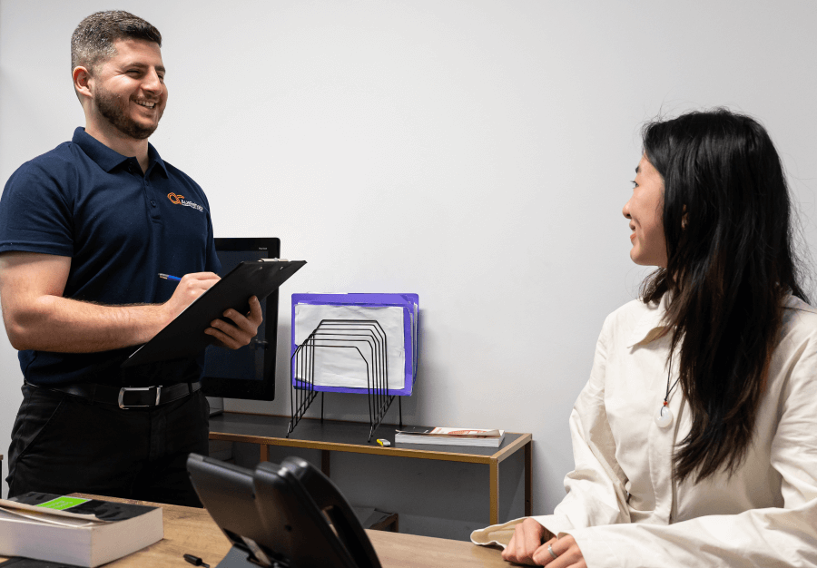 Employment consultant meeting with an injured worker to provide vocational placement after work injury