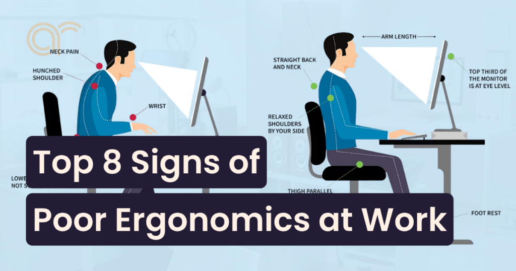 Top signs of poor ergonomics at work showing ergonomic risks and workplace ergonomics hazards